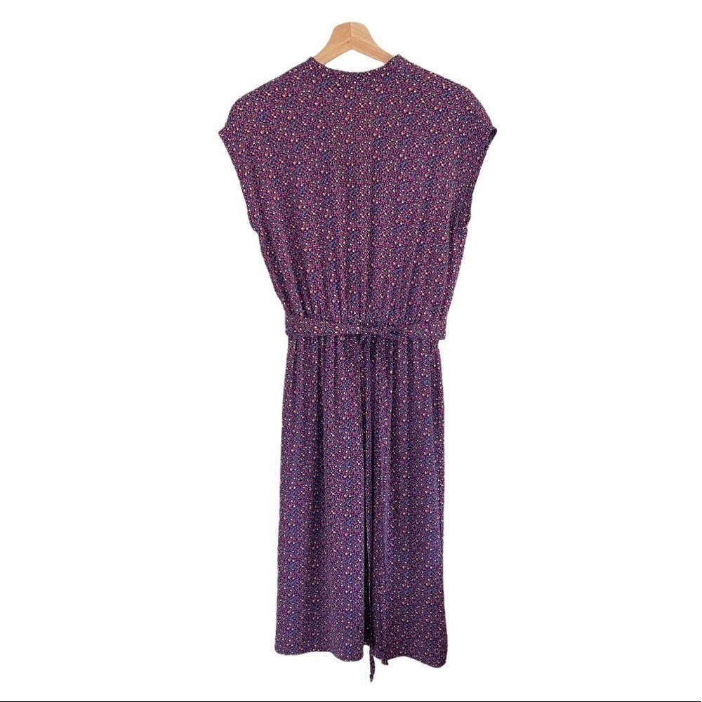 Vintage Liz Roberts Inc Ditsy Floral Blouson Midi Dress Purple Pink Vtg 10 S-M - Picture 3 of 15